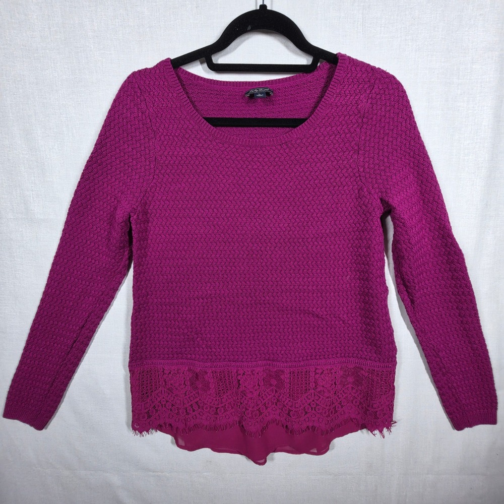 Lucky Brand Sweater Womens L Lace Knit Pullover Layered Mixed Media Whimsigoth